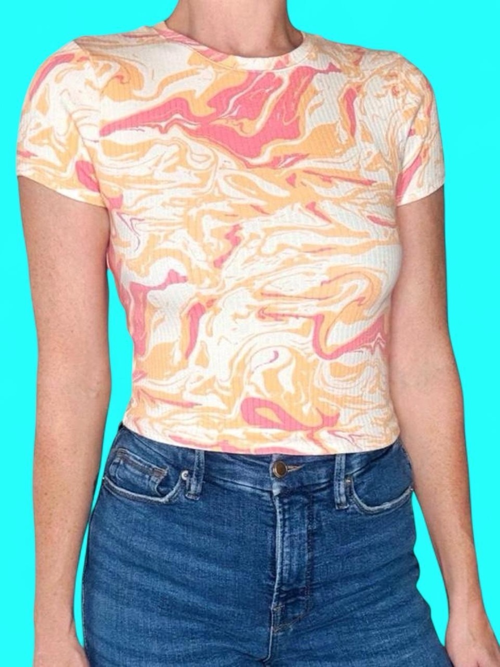 Wild Fable Orange Marble Printed Cropped Tee